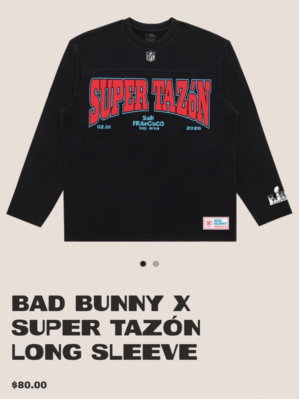 Bad Bunny x Super Tazón Black Long Sleeve Tee - Size Small